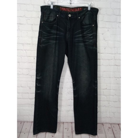 Union Bay Men's Jeans Size 32x30 Blue Denim Straight Leg Dark Wash Cotton 35x32 - Picture 2 of 7